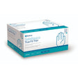 A box of Medcom SafeBasics True Fit Thin nitrile gloves in blue, shown on a clean white background.