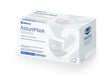A box of Medcom AssureMask Balance surgical earplugs and face masks, shown in white packaging with blue and gray text and graphics on a clean white background.