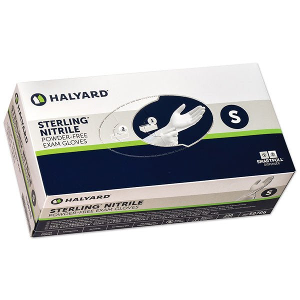 Halyard Sterling Nitrile Exam Gloves - 9.5" Length, Powder-Free, Latex-Free - 200/Box
